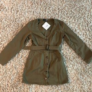 Missguided Petite Sleeve Belted Plunge Denim Dress